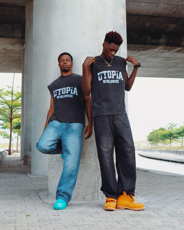 Two men in oversized streetwear graphic tees — urban fashion 2026